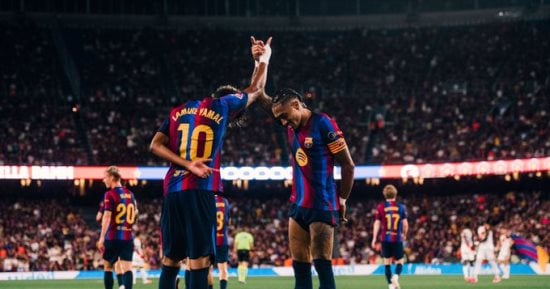 لامين يامال لاعب برشلونة بعد تسجيله هدفين أمام ليفانتي في الدوري الإسباني